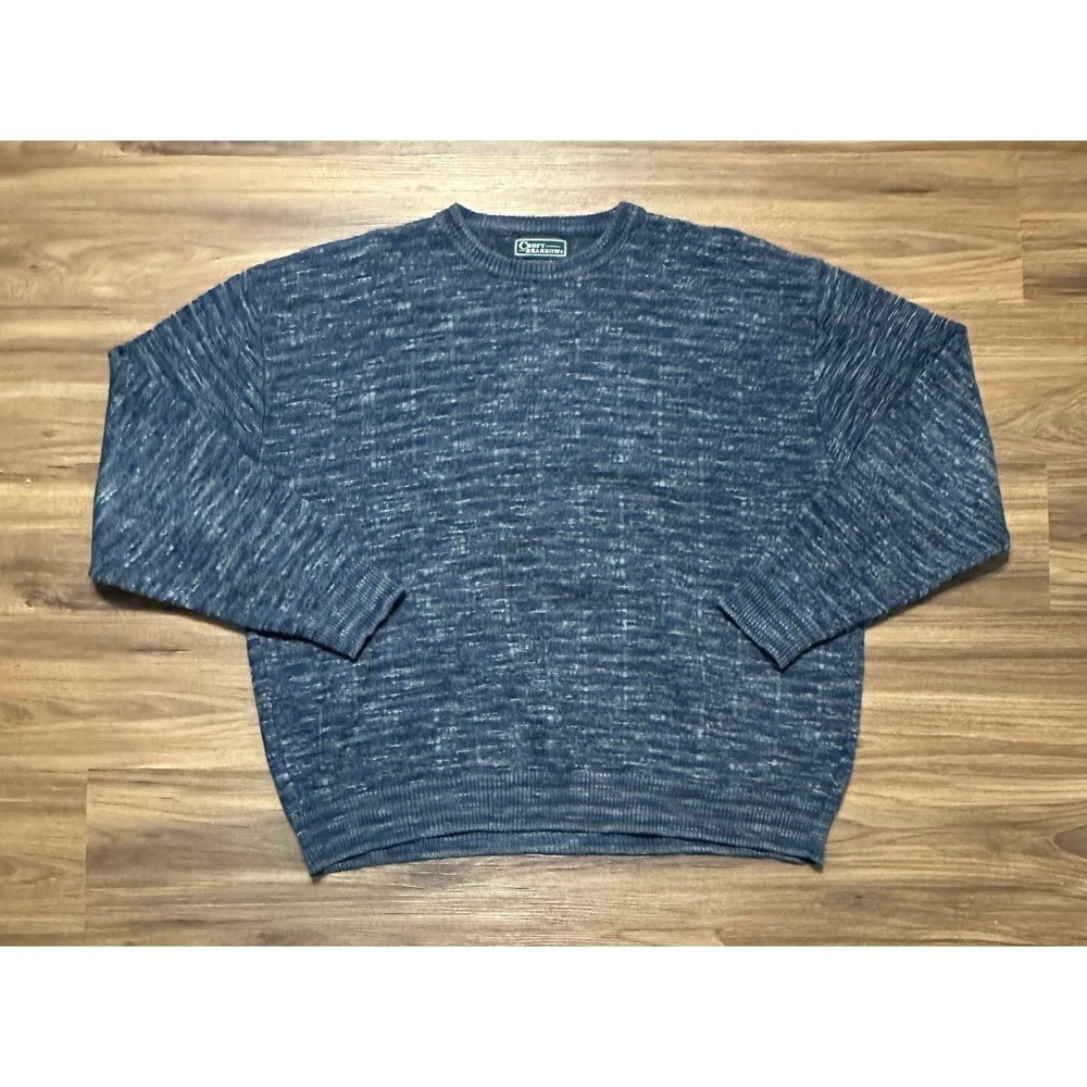 VTG Croft & Barrow Blue Marled Knit Crewneck Sweater Made in USA Sz 2XL